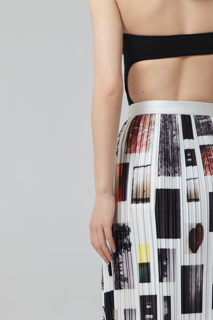 HAND PLEATED PHOTO PRINT SKIRT