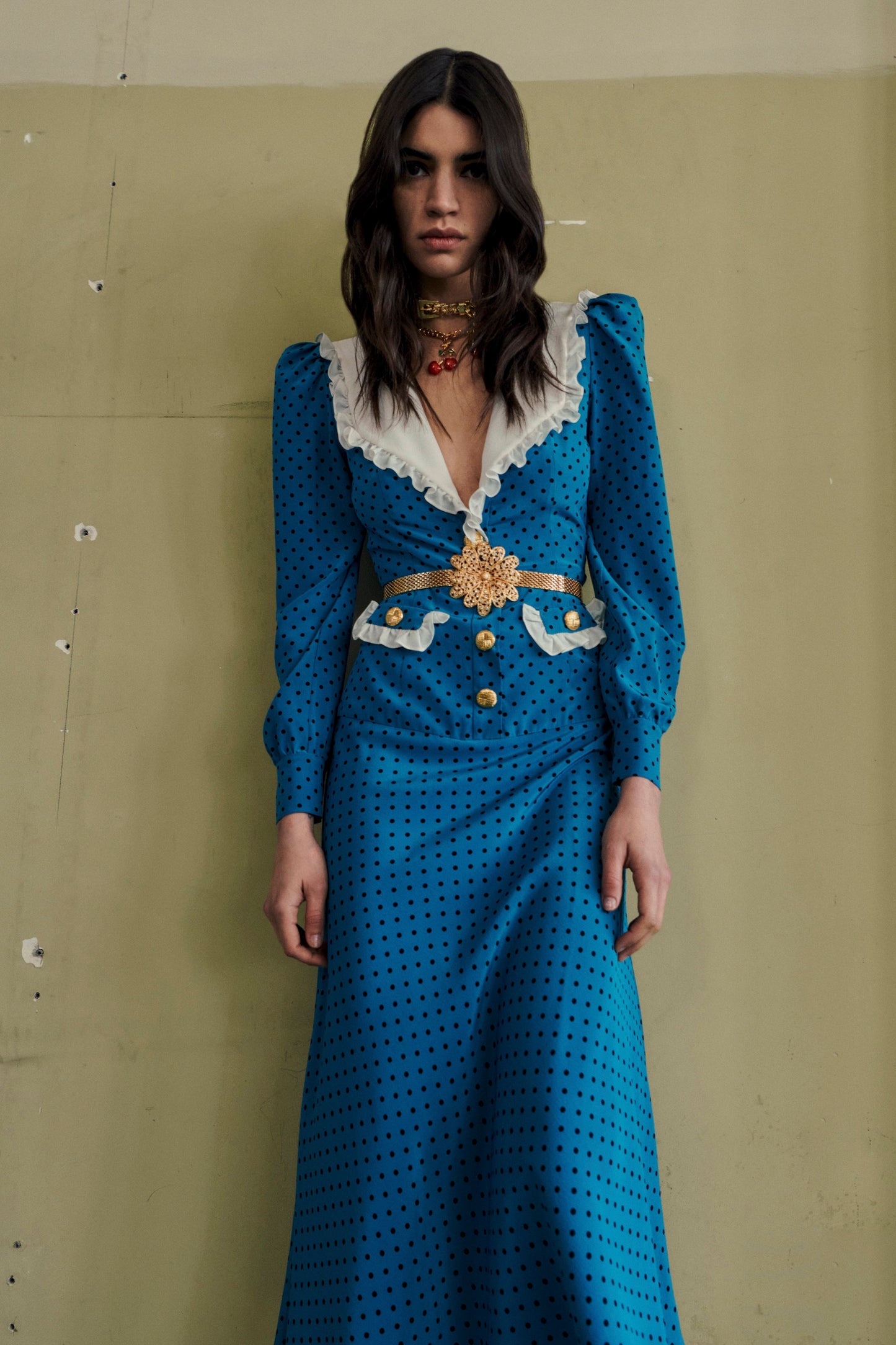 POLKA DOT SILK DRESS WITH COLLAR