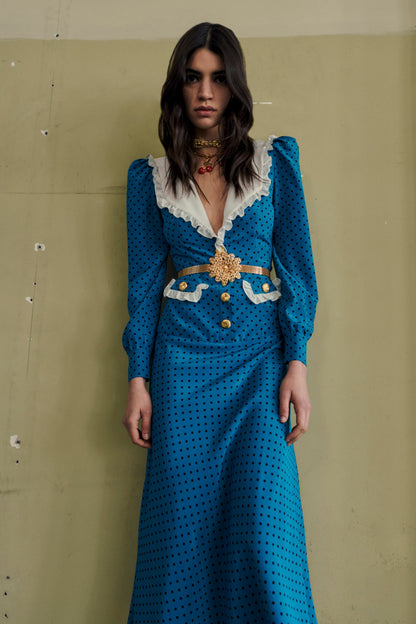 POLKA DOT SILK DRESS WITH COLLAR