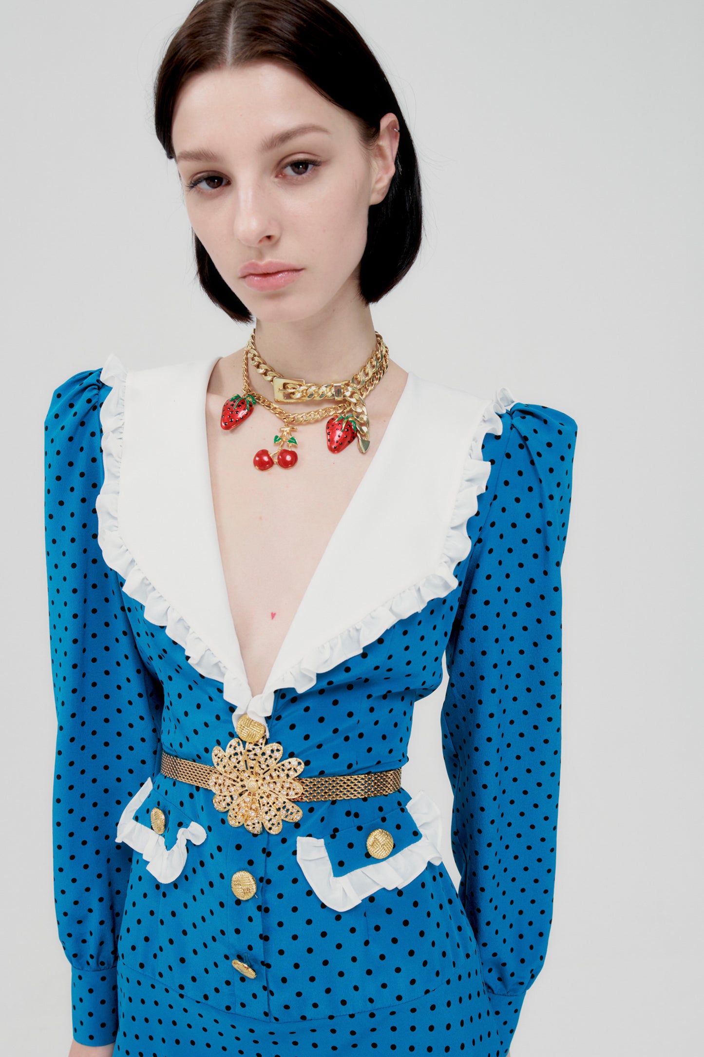 POLKA DOT SILK DRESS WITH COLLAR
