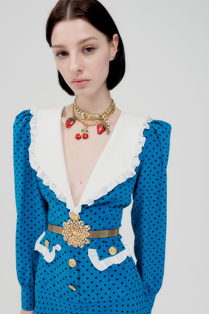POLKA DOT SILK DRESS WITH COLLAR
