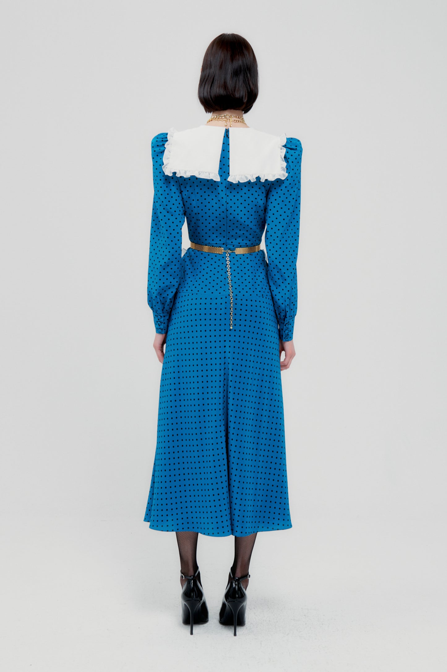 POLKA DOT SILK DRESS WITH COLLAR