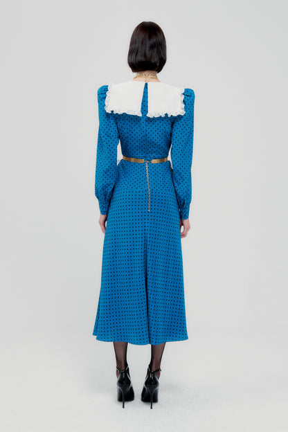 POLKA DOT SILK DRESS WITH COLLAR