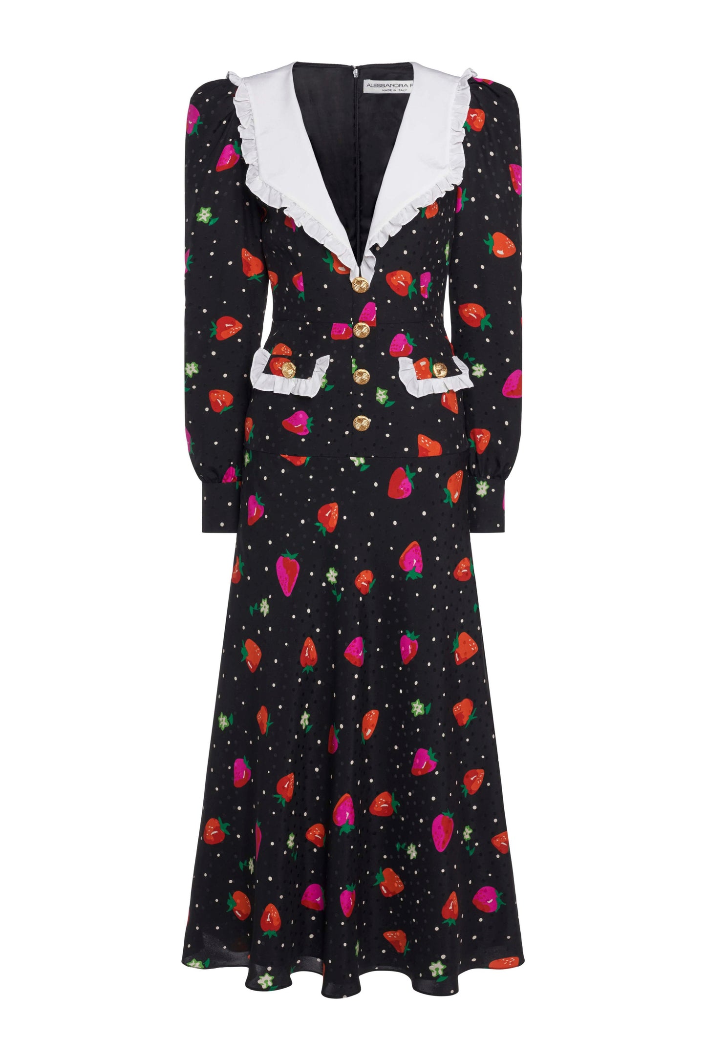 STRAWBERRY PRINT SILK JACQUARD DRESS WITH COLLAR