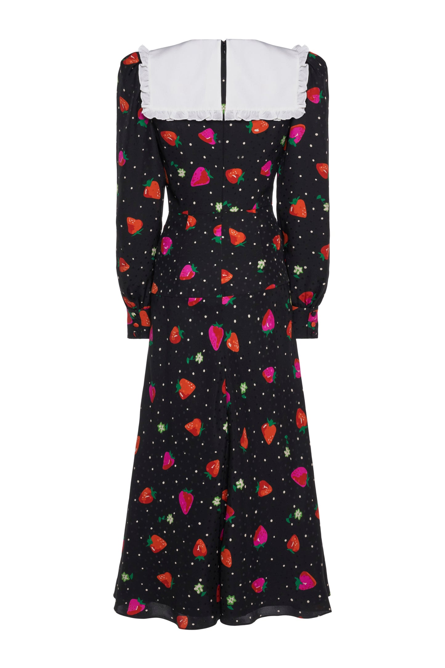 STRAWBERRY PRINT SILK JACQUARD DRESS WITH COLLAR