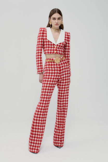 VICHY TWEED FLARED TROUSERS