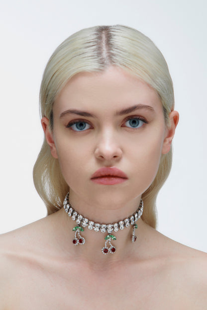 CRYSTAL CHOKER WITH CHERRIES PENDANT