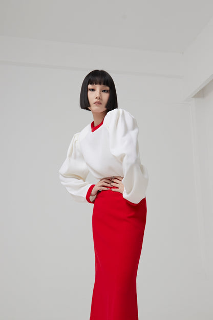Wool Round Neck Bodysuit with Contrasted Details