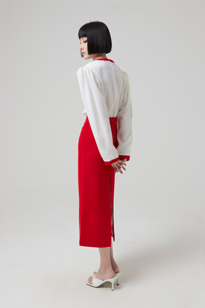 Wool Round Neck Bodysuit with Contrasted Details