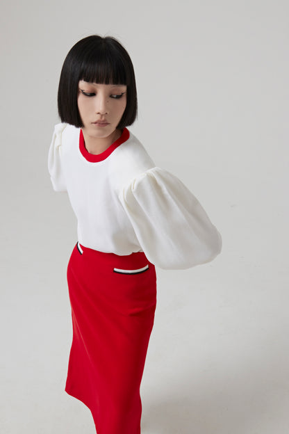Wool Round Neck Bodysuit with Contrasted Details