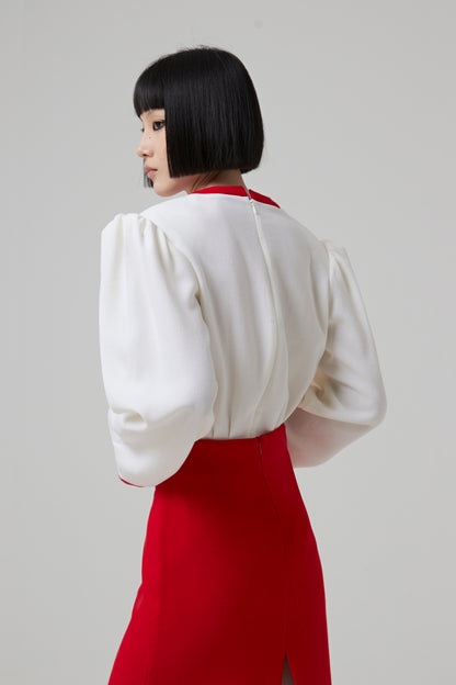 Wool Round Neck Bodysuit with Contrasted Details