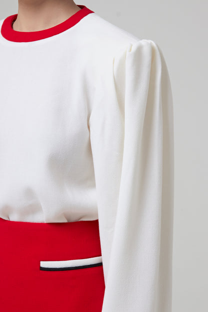 Wool Round Neck Bodysuit with Contrasted Details