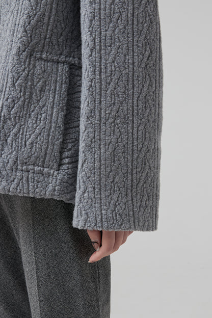 SINGLE BREASTED GREY JACQUARD JERSEY JACKET BUTTONED IN THE FRONT