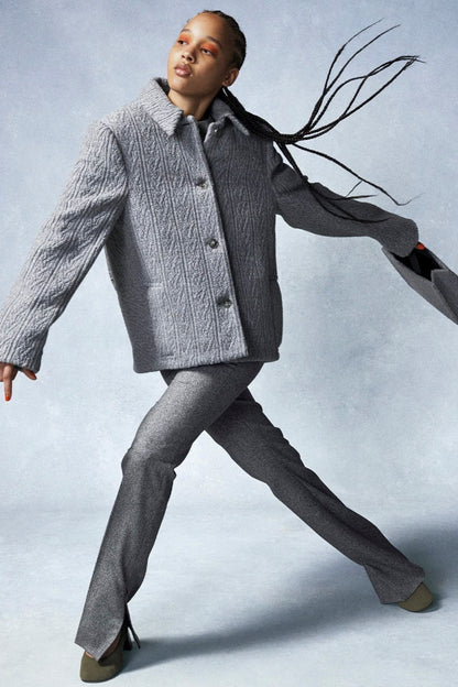 SINGLE BREASTED GREY JACQUARD JERSEY JACKET BUTTONED IN THE FRONT