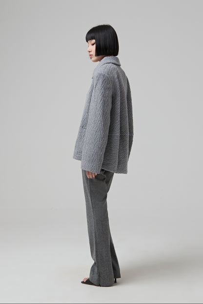 SINGLE BREASTED GREY JACQUARD JERSEY JACKET BUTTONED IN THE FRONT