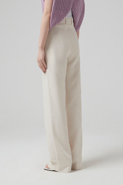 WIDE PANTS IN RECYCLED GABARDINE ZIPPED ON THE TOP OF THE LEG