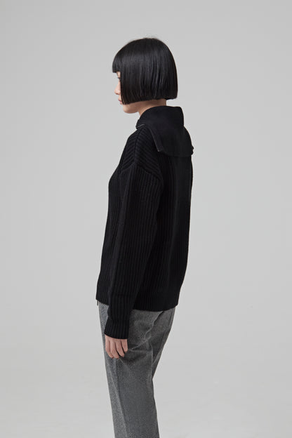 WOOL TRUCKER SWEATER WITH 2 ZIPPED SLITS AT THE BOTTOM