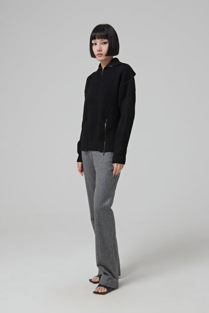 WOOL TRUCKER SWEATER WITH 2 ZIPPED SLITS AT THE BOTTOM
