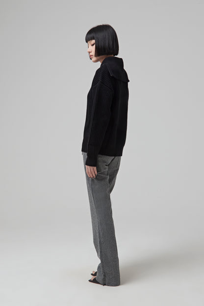 WOOL TRUCKER SWEATER WITH 2 ZIPPED SLITS AT THE BOTTOM