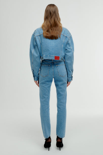 DENIM JACKET WITH CRYSTAL EMBELLISHMENT