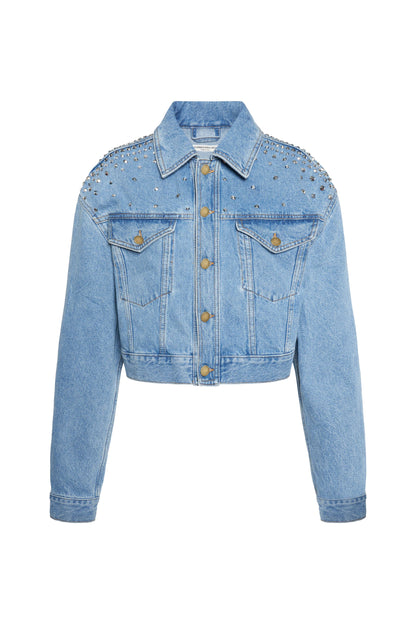 DENIM JACKET WITH CRYSTAL EMBELLISHMENT