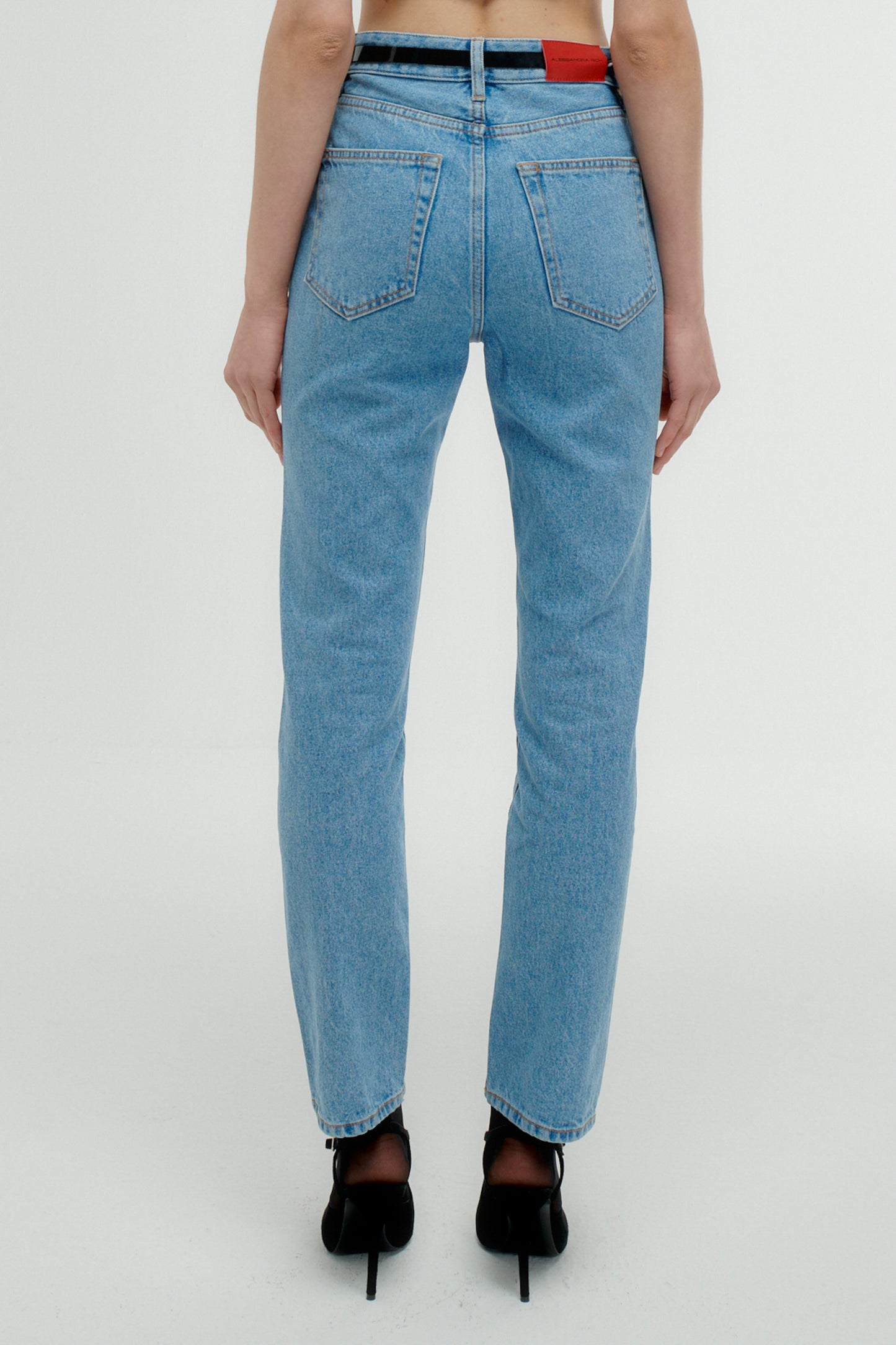 STRAIGHT DENIM JEANS WITH CRYSTAL EMBELLISHMENT