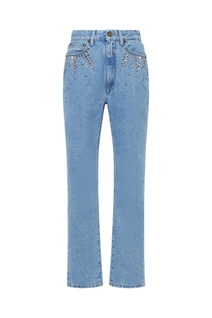STRAIGHT DENIM JEANS WITH CRYSTAL EMBELLISHMENT