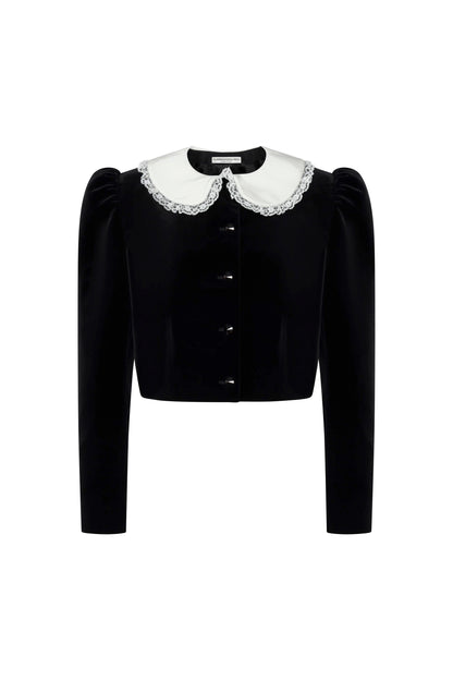 VELVET JACKET WITH FAILLE COLLAR