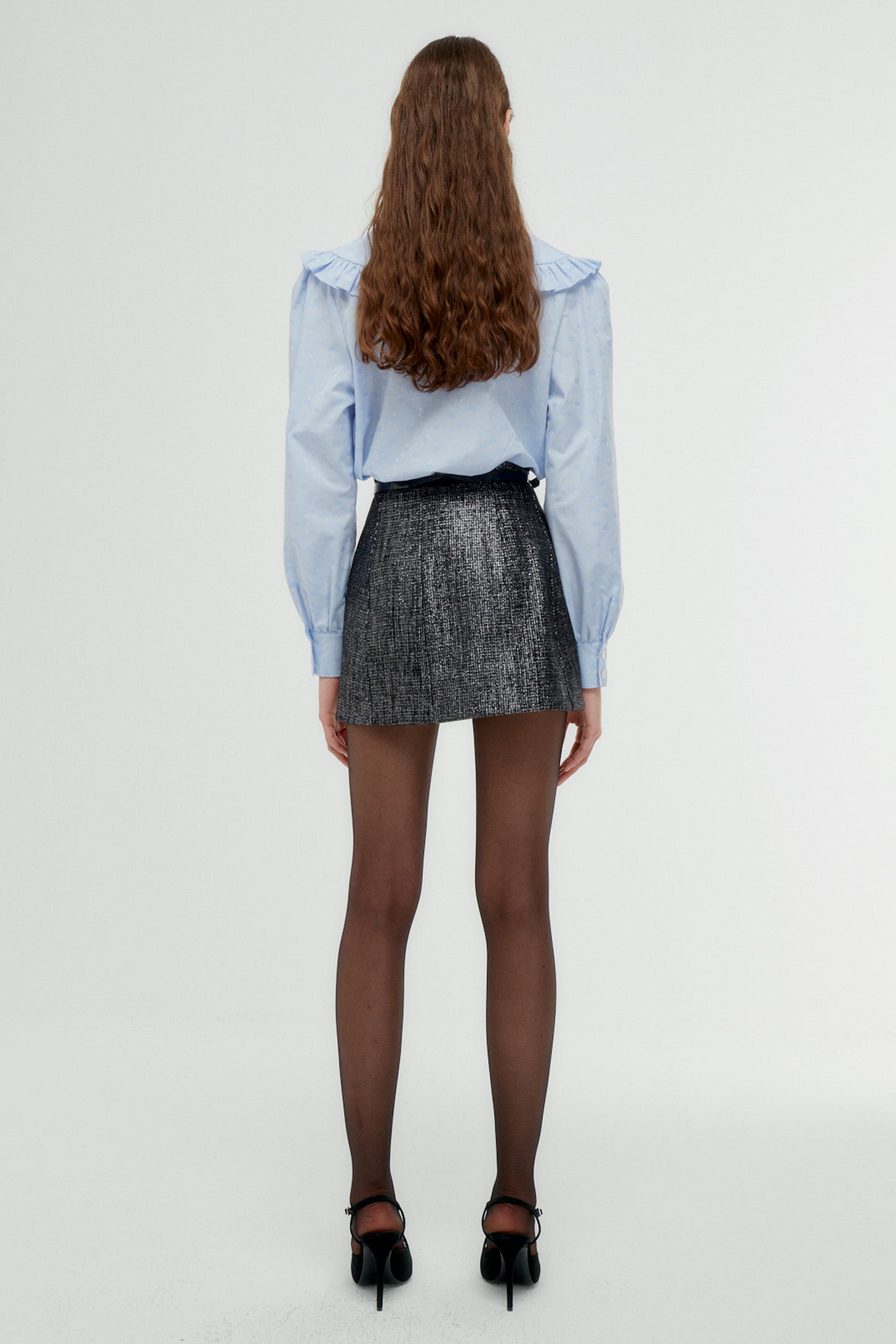 TWEED SILVER LUREX MINI SKIRT WITH BUTTONS