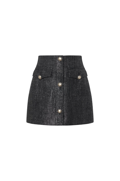 TWEED SILVER LUREX MINI SKIRT WITH BUTTONS