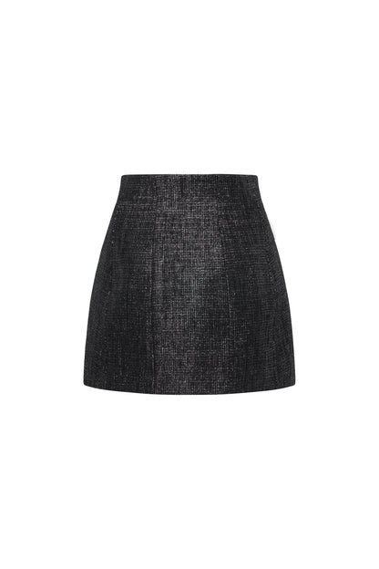 TWEED SILVER LUREX MINI SKIRT WITH BUTTONS
