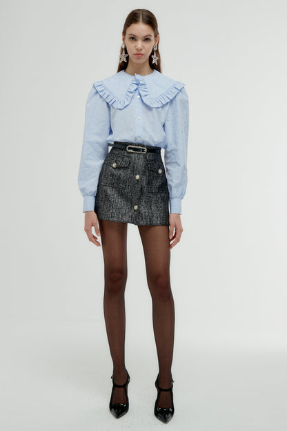COTTON JACQUARD BLOUSE WITH PETER PAN COLLAR