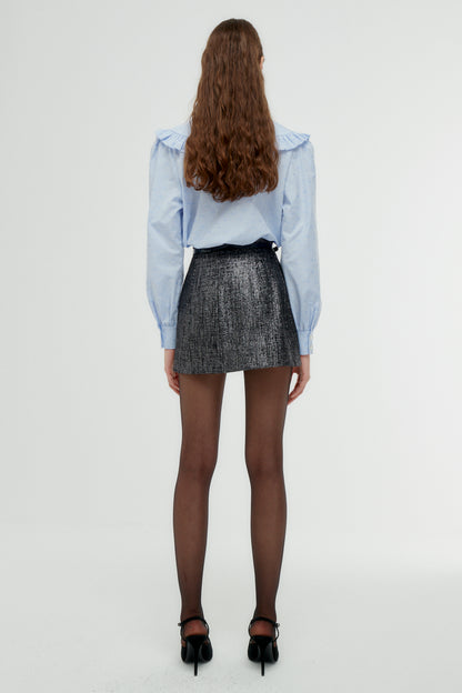 COTTON JACQUARD BLOUSE WITH PETER PAN COLLAR