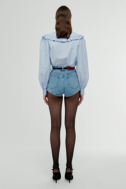 COTTON JACQUARD BLOUSE WITH PETER PAN COLLAR