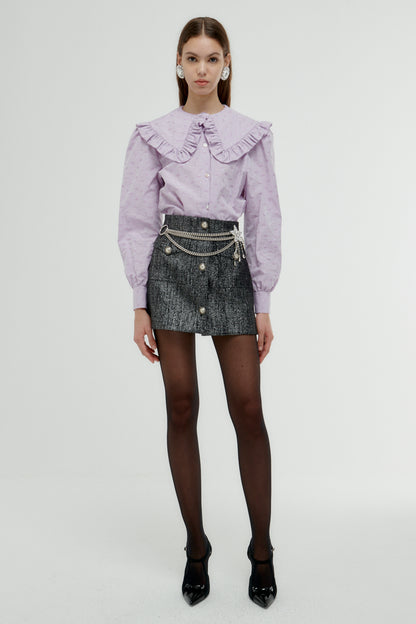 COTTON JACQUARD BLOUSE WITH PETER PAN COLLAR