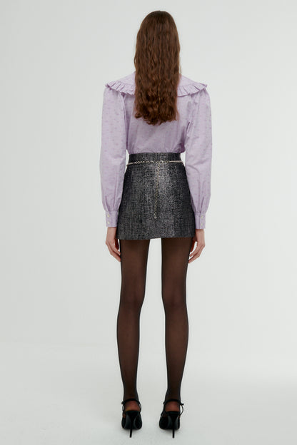 COTTON JACQUARD BLOUSE WITH PETER PAN COLLAR