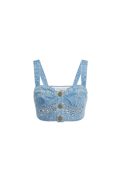 DENIM BRALET WITH CRYSTAL EMBELLISHMENT