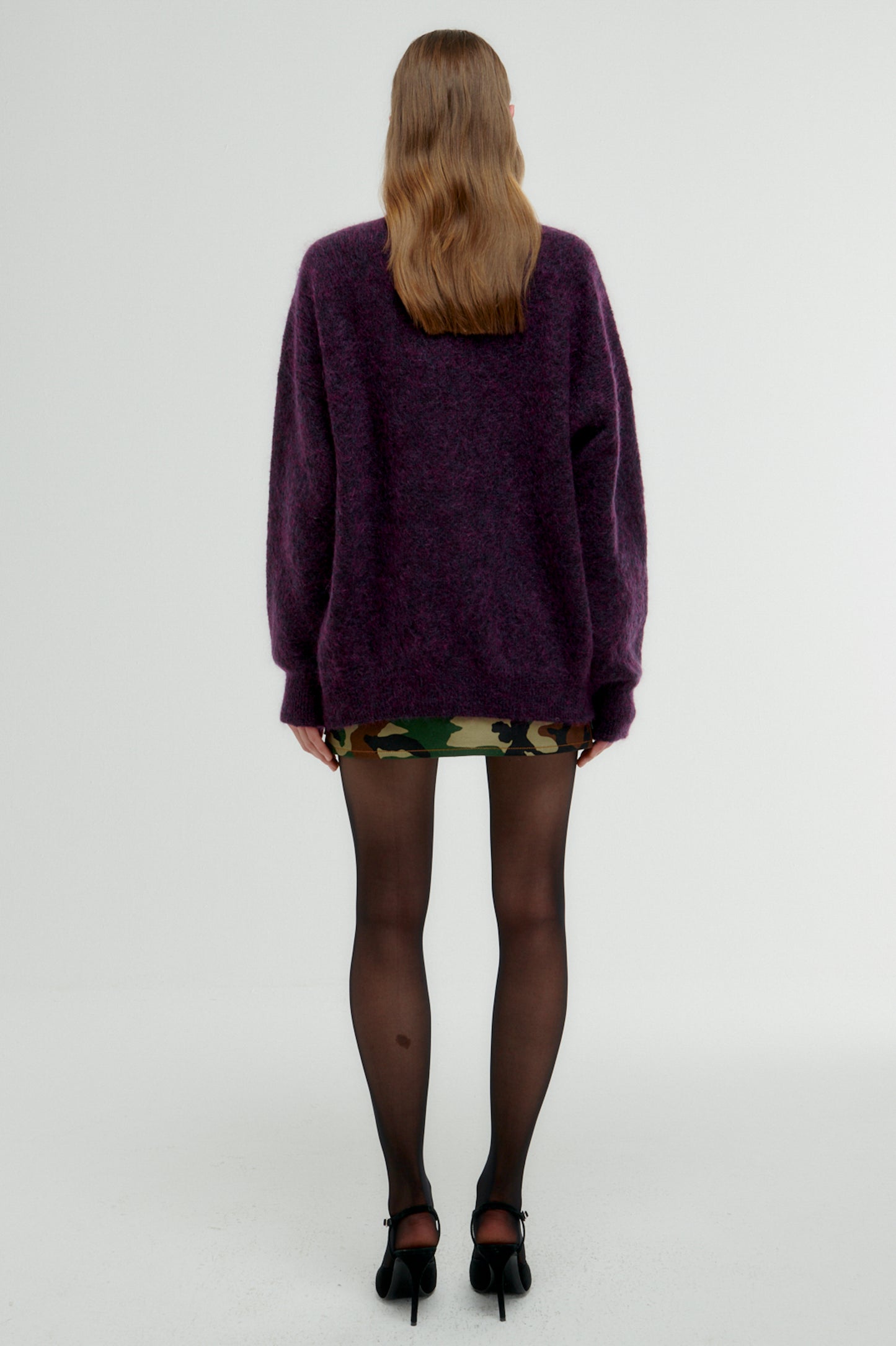 MOHAIR KNITTED LONG CARDIGAN WITH CRYSTAL HOTFIX