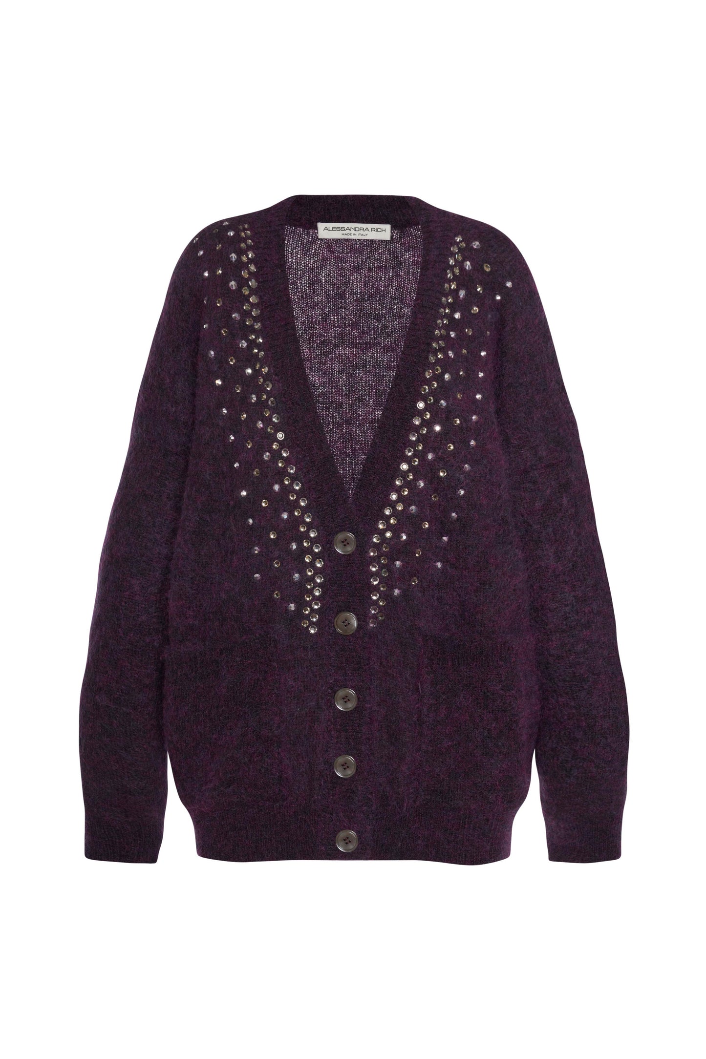 MOHAIR KNITTED LONG CARDIGAN WITH CRYSTAL HOTFIX
