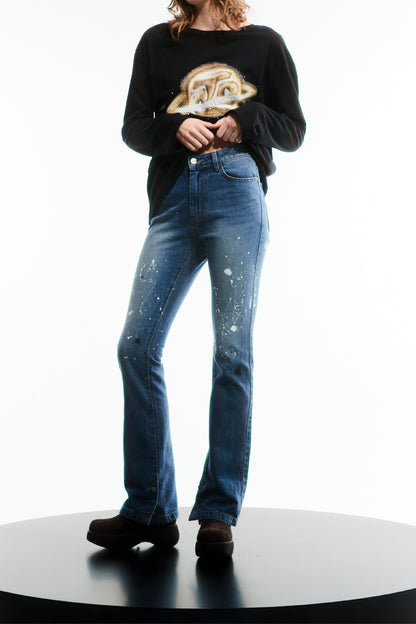 PAINT DROP SIDE BUTTON SKINNY JEANS