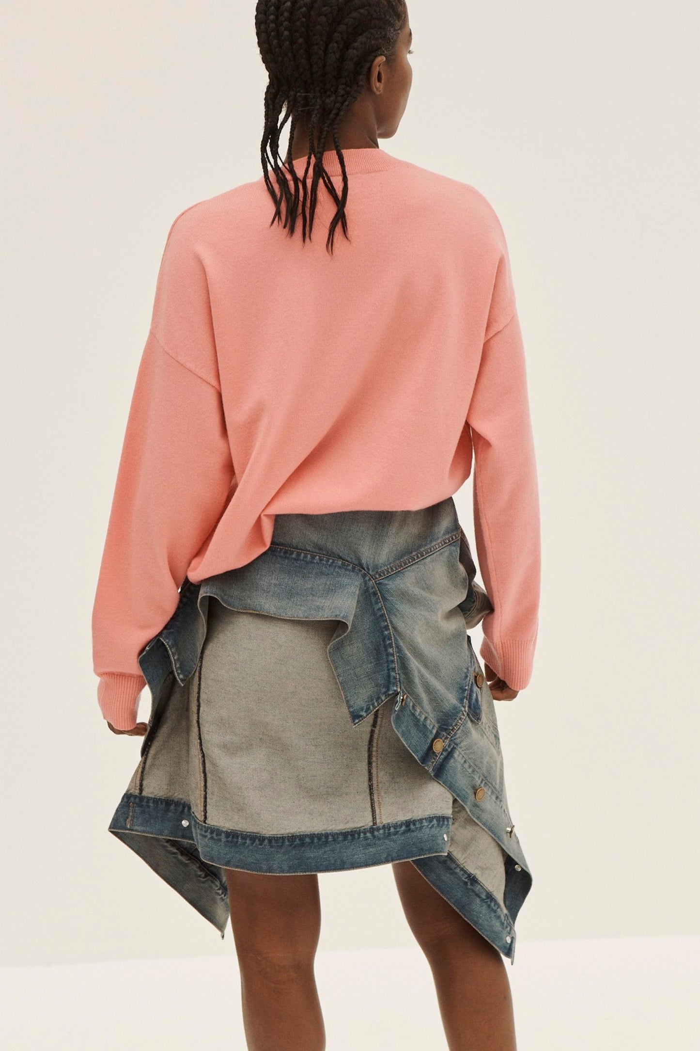 DENIM FAUX WRAP SKIR