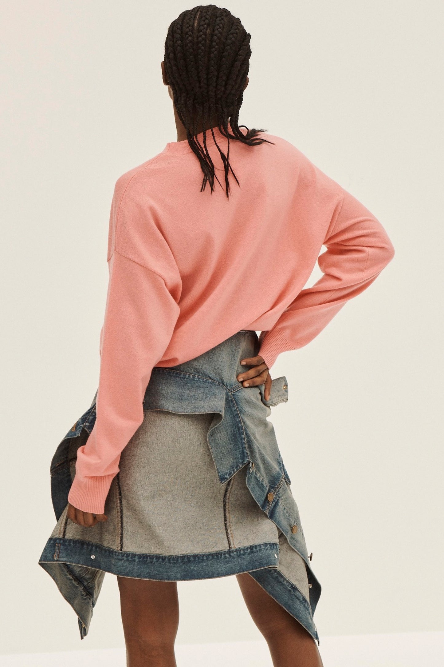 DENIM FAUX WRAP SKIR