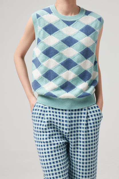 CHECK KNIT TANK TOP