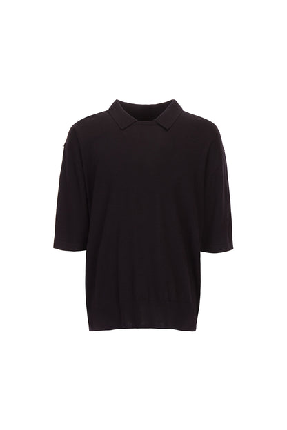 WOOL BLEND ROUND NECK COLLAR KNIT TOP