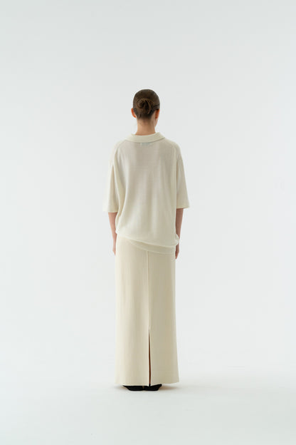 WOOL BLEND ROUND NECK COLLAR KNIT TOP