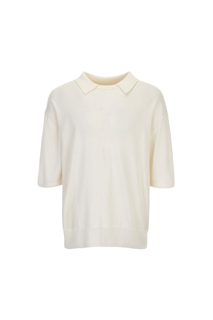 WOOL BLEND ROUND NECK COLLAR KNIT TOP
