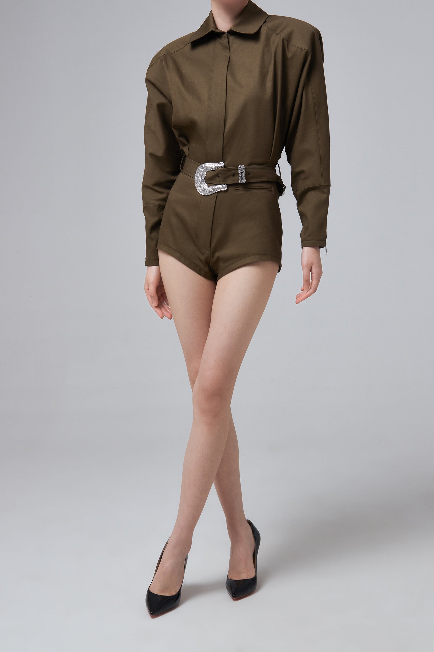 JUMPSUIT WITH STRASSED BELT