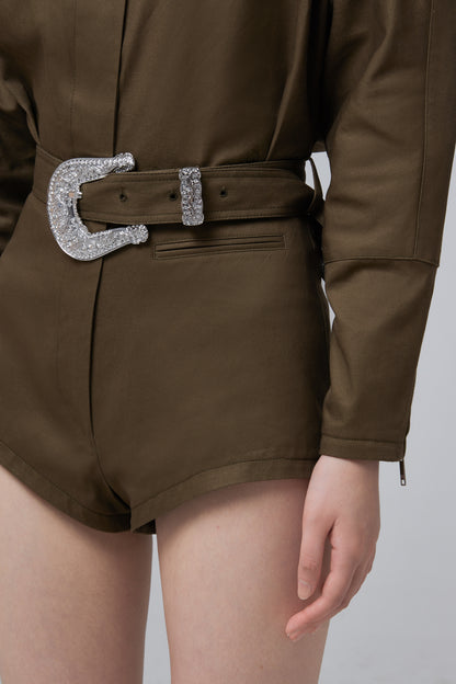 JUMPSUIT WITH STRASSED BELT