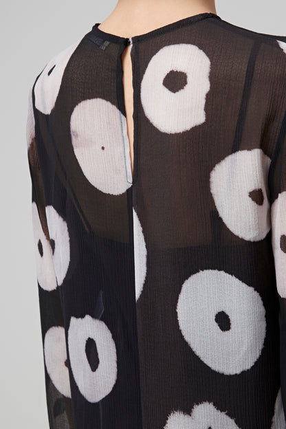 LONG SLEEVES STRAIGHT DRESS IN PRINTED CREPON