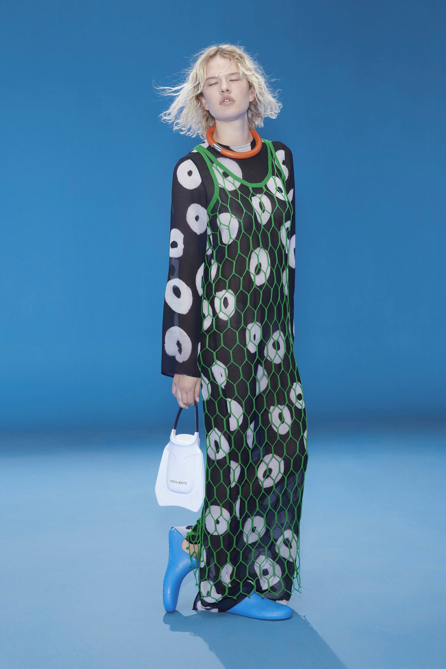 LONG SLEEVES STRAIGHT DRESS IN PRINTED CREPON